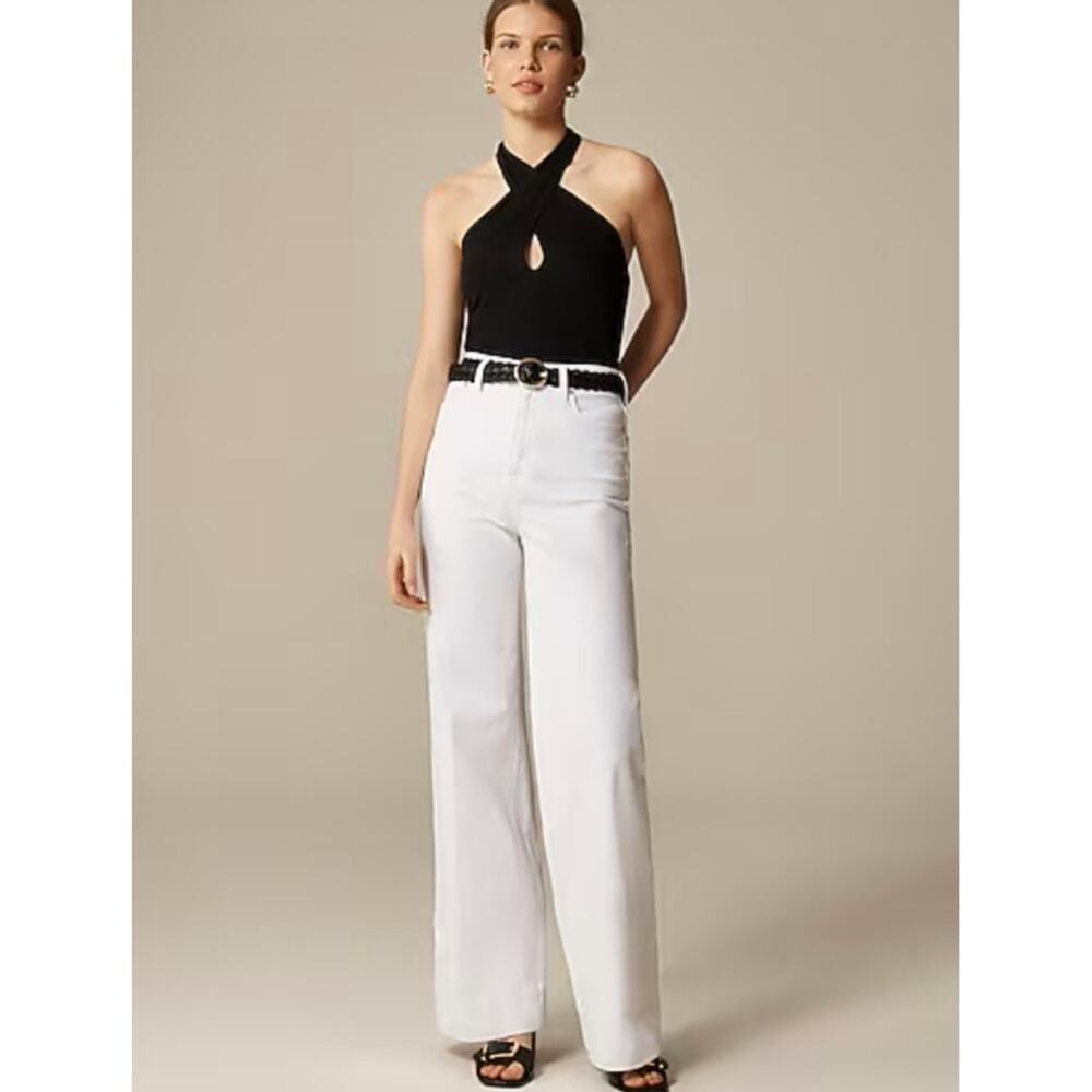 J. Crew Stretch Cotton Halter Top Twist Solid Black Keyhole Knit Size XS NWT
